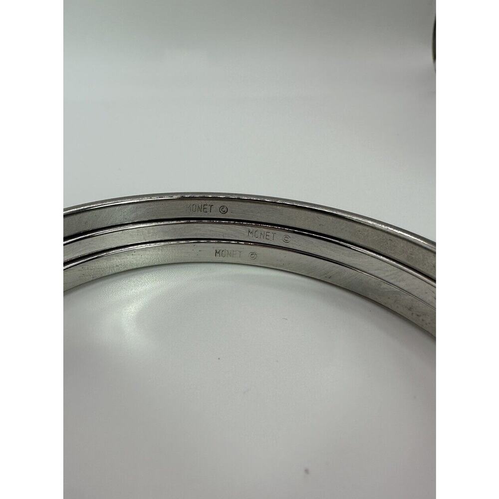 Lot Of 3‎ Vintage Signed Monet Silver Tone Bangle Stacking Bracelets - Picture 6 of 6